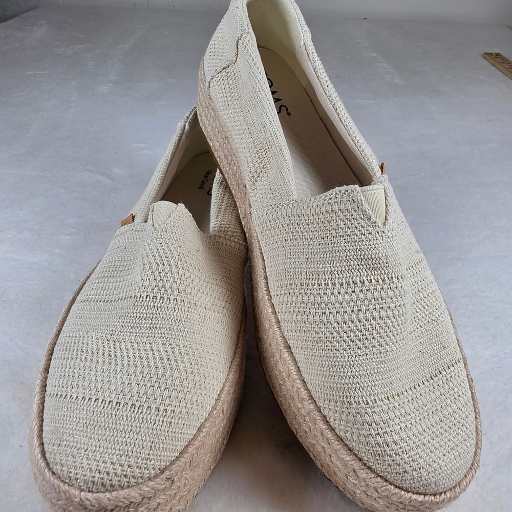 TOMS Alpargata Mallow Espadrille Platform Slip On Shoes Cream Gold Metallic 8